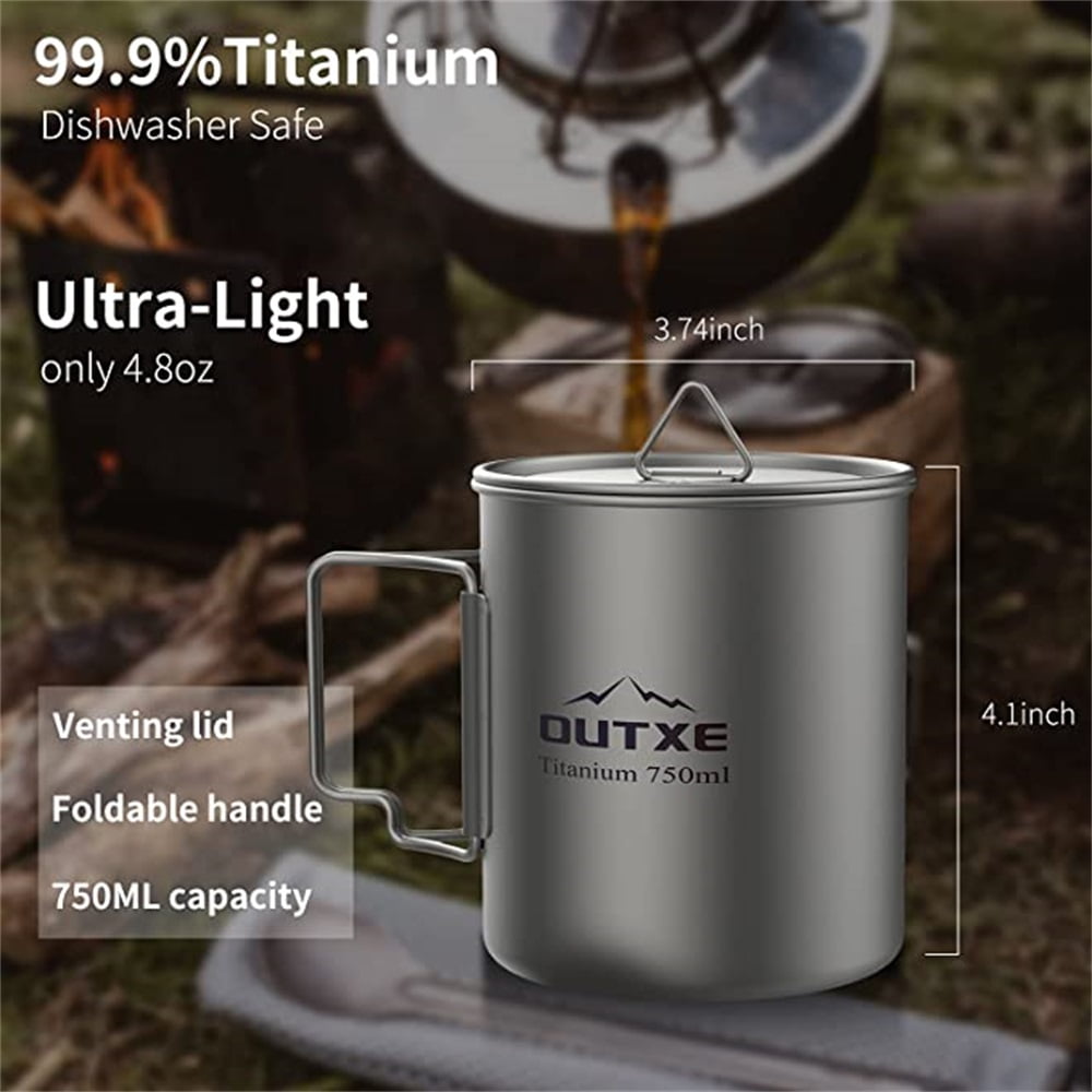 Kepooman 750ml Camping Fry Pan Foldable Handle Camping Cookware Set Ultralight Titanium Cup Mug with Lid, Silver Kepooman 750ml Camping Fry Pan Foldable Handle Camping Cookware Set Ultralight Titanium Cup Mug with Lid, Silver