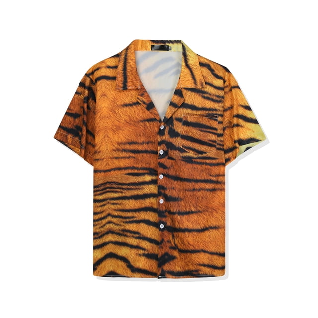 Camisa con estampado animal Lars Amadeus para hombre manga corta con botones informal leopardo cebra Marrón negro M