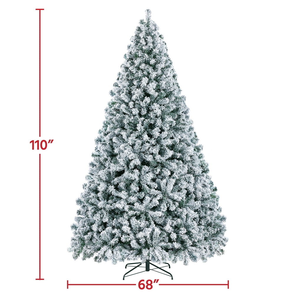 Alden Design 9 Ft Pre-lit Flocked Christmas Tree with Warm Lights, Frosted White