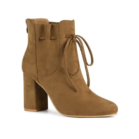 

Allegra K Women s Round Toe Ruffle Decor Chunky Heel Ankle Boots