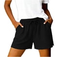 thumbnail image 2 of Annhoo Summer Cotton Linen Shorts for Women High Waist Drawstring Wide Leg Casual Ligheweight Short Pants with Pockets, 2 of 6