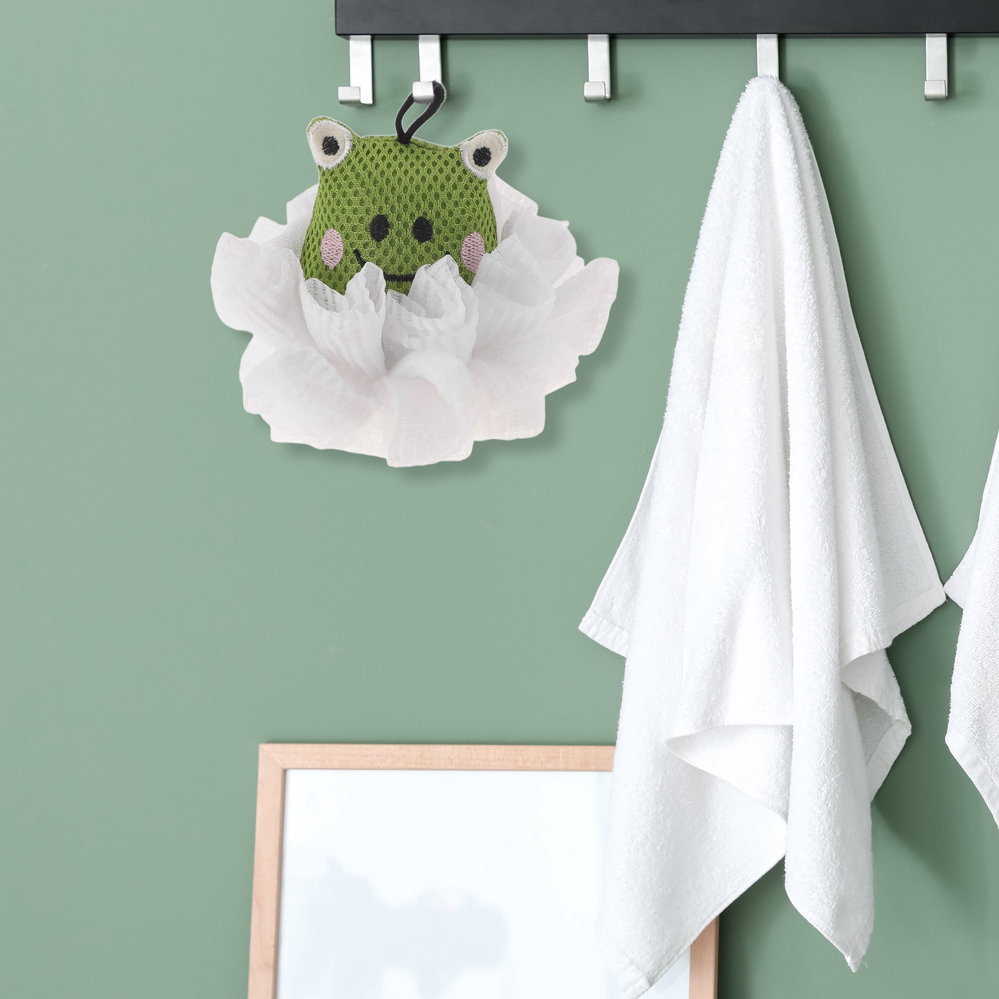 Unique Bargains Cartoon Bath Sponge Body Scrubber for Bathroom Green White 1 Pc