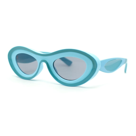 Womens Unique Retro Futurism Thick Plastic Cat Eye Concave Sunglasses Blue - Black