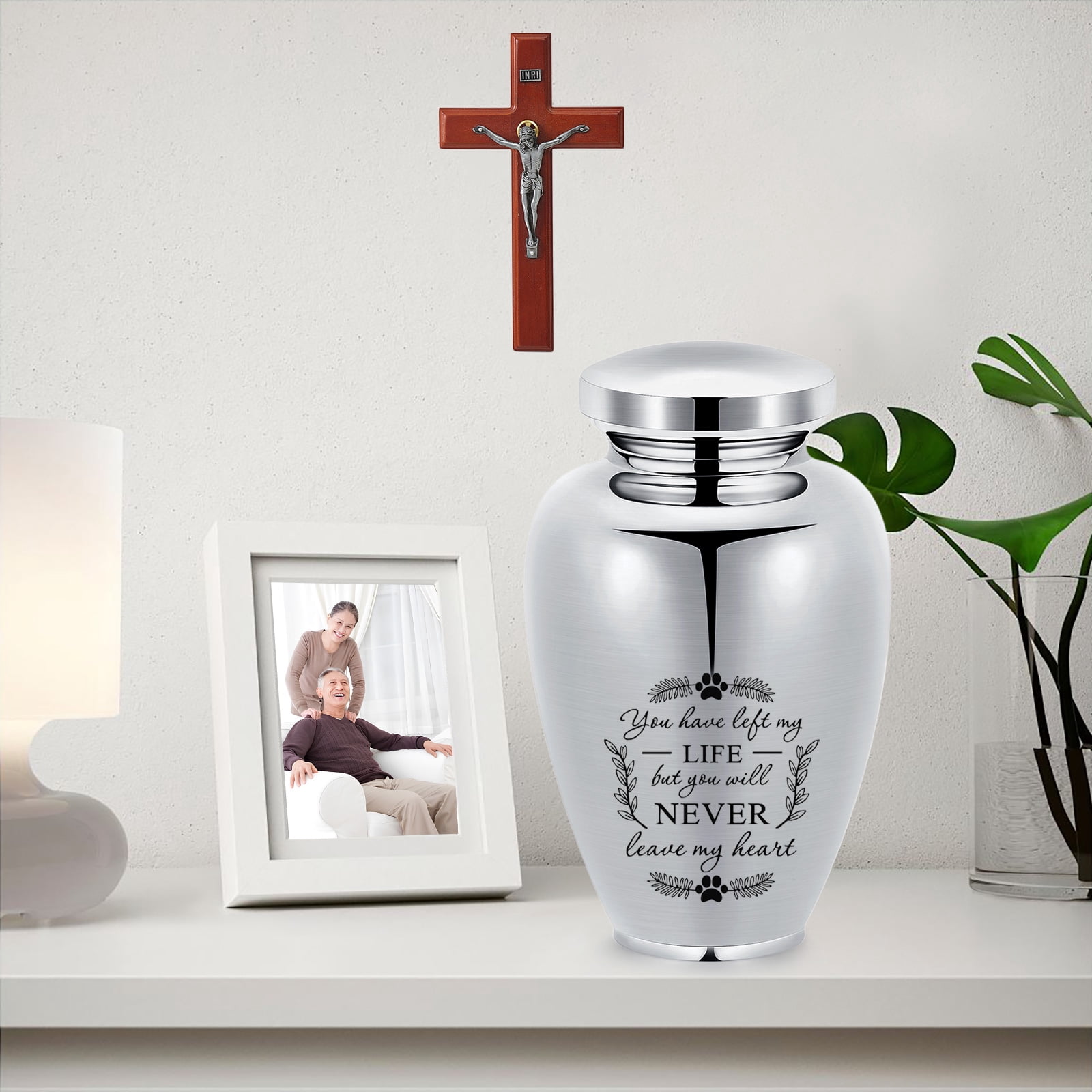 14*24cm Paw Prints Stainless Steel Keepsake Human Pet Urn for Cremation Ashes Large Capacity -You Have Left My Life But You Will Never Leave My Heart