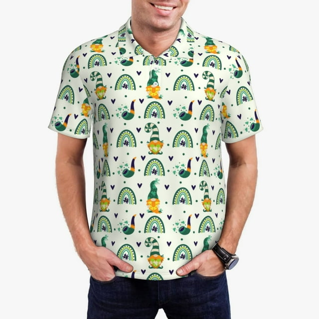 Balery St. Patrick's day Camisa Polo de Hombre con Estampado, de Manga Corta y Tejido Medio, Camisa Tipo Golf Polo-XX-Large