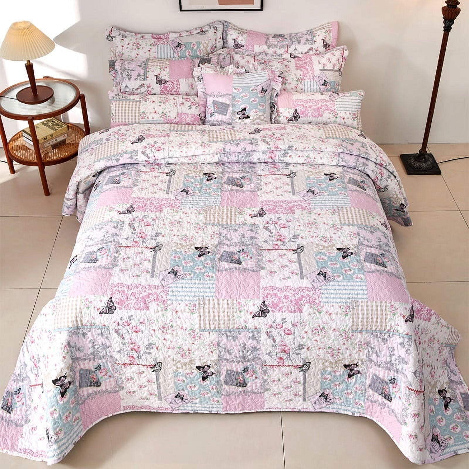 Evenhug Quilts 2-Piece Multi-Color Patchwork Floral Quilt Set With Shams