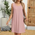 thumbnail image 6 of CIENVNSTG Swimsuit Coverup Summer Dresses for Women Vacation Essentials Eyelet Crew Neck Casual Loose Sleeveless Sundresses Tank Dresses with Pockets Pink S, 6 of 6