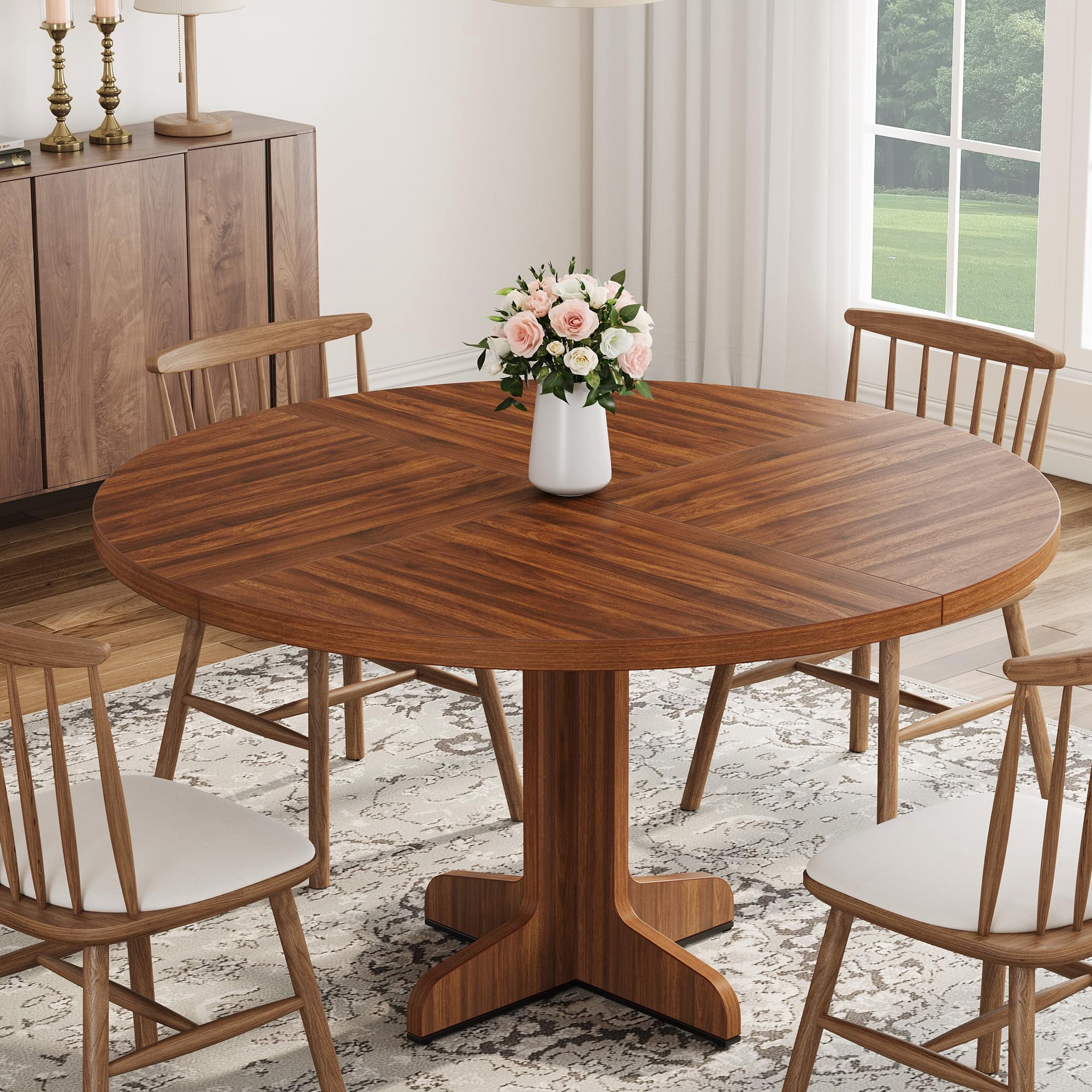 BeesClover Round Dining Table for 4, 47 Inch Kitchen Table with Wooden ...