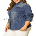 thumbnail image 4 of Agnes Orinda Women‘s Plus Size Fall Outfits Drawstring Waist Zipper Denim Jacket, 4 of 6