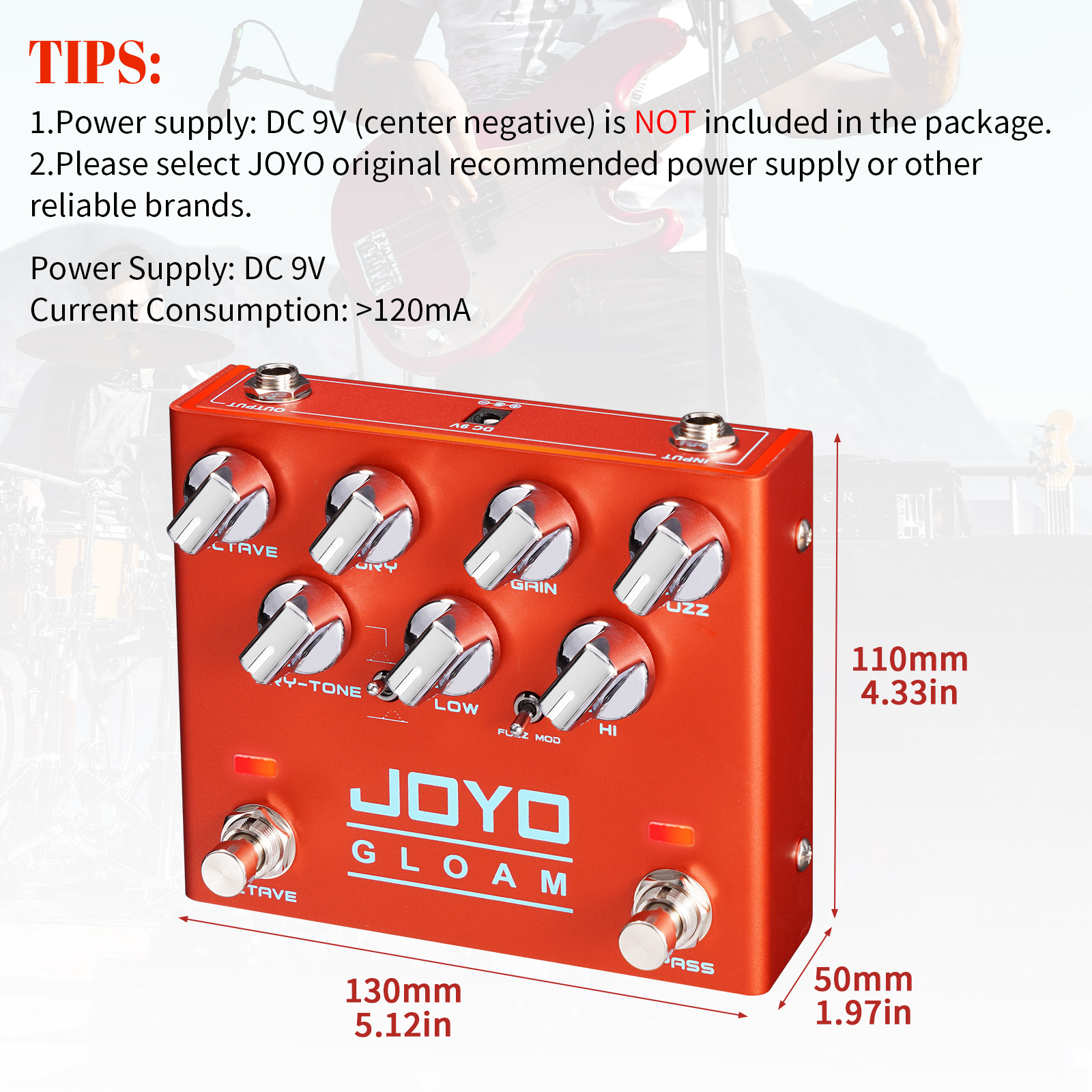 JOYO R-29 Bass Tone Octave FUZZ Effects Pedal with Dry Wet Mixer Control Sync Mode