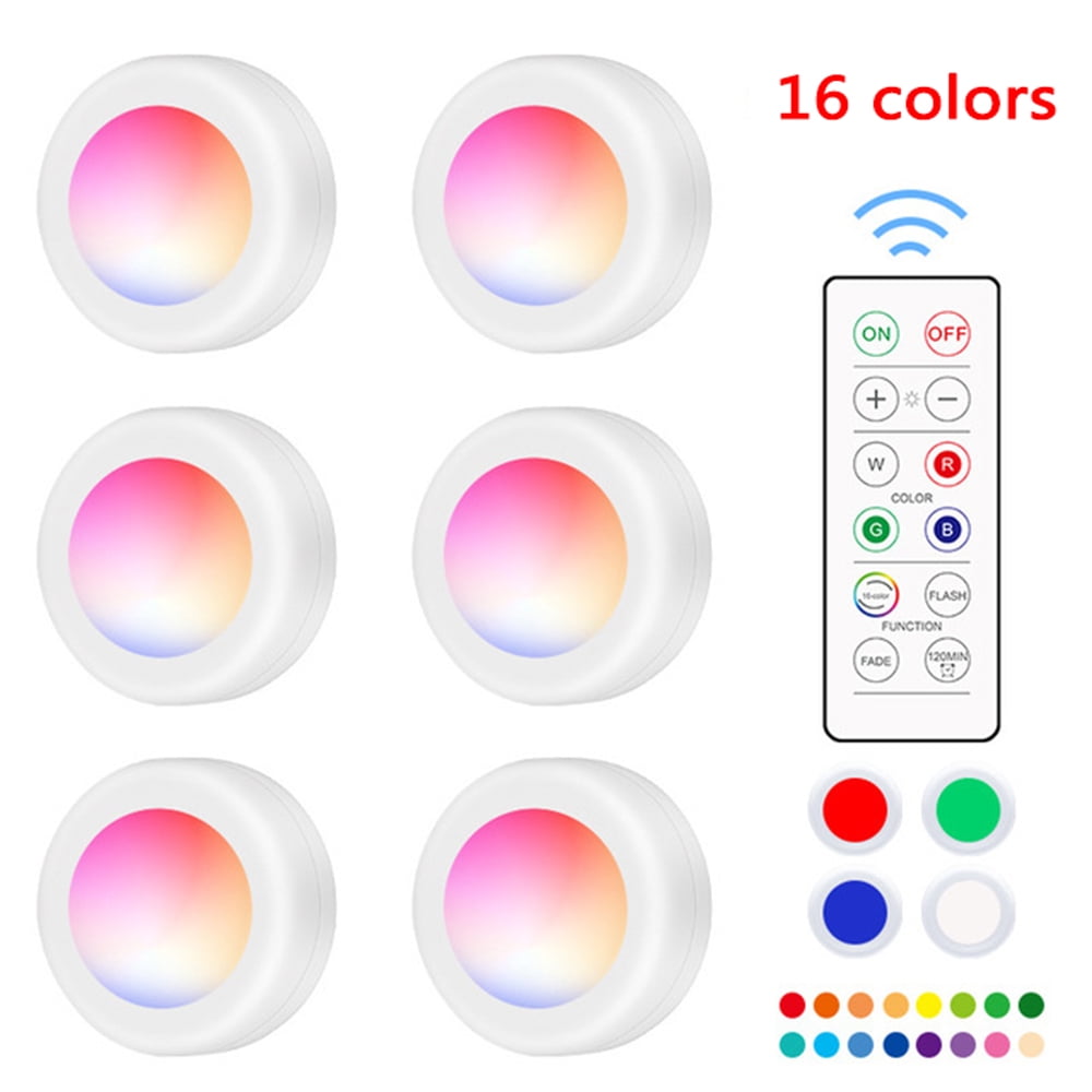 16 Colors RGB Wireless LED Puck Lights Closet Cabinet Lighting Battery Operated 