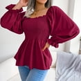 thumbnail image 2 of LEZMORE Womens Blouses Long Sleeve Shirts Square Neck Tops for Women Claret XL, 2 of 9