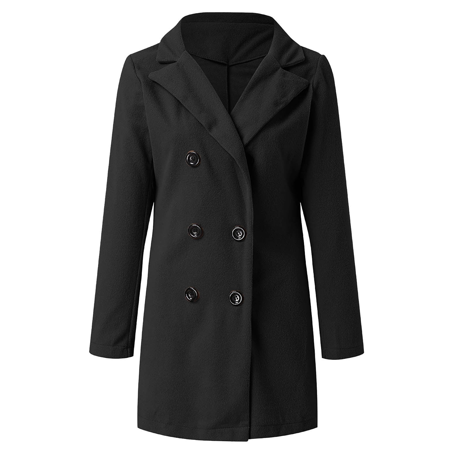 YUTK Womens Coats Outerwear Winter,Women's Fall and Winter Straight Cardigan Button Pocket Coat(Black,L)