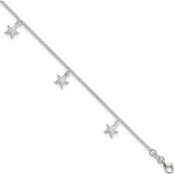 Sterling Silver Starfish Dangles 9 Inch Plus 1 Ext. Anklet (9 X 1.5) Made In India qg4192-9