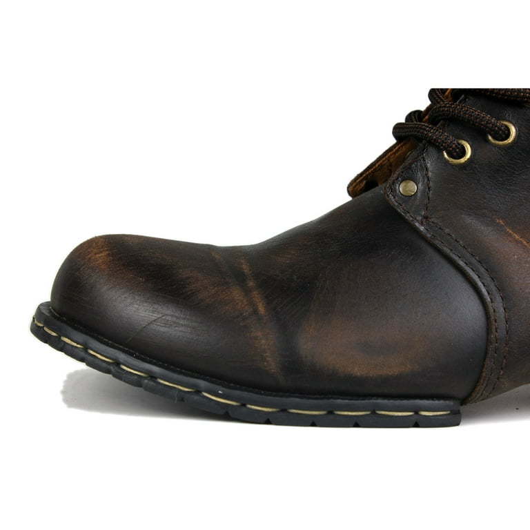 OSSTONE Moto Boots Chukka Boots for Men Fashion Lace-up Leather