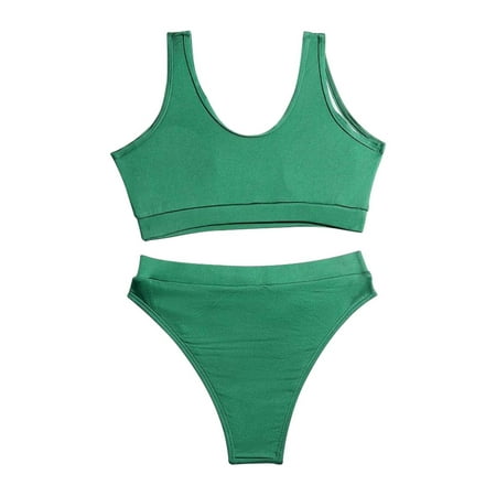 

Toddler Girl Two Piece Swimsuit Sport Solid High Waist Bikini Set Beach Rash Guard Bathing Suit Size 7-11 Years
