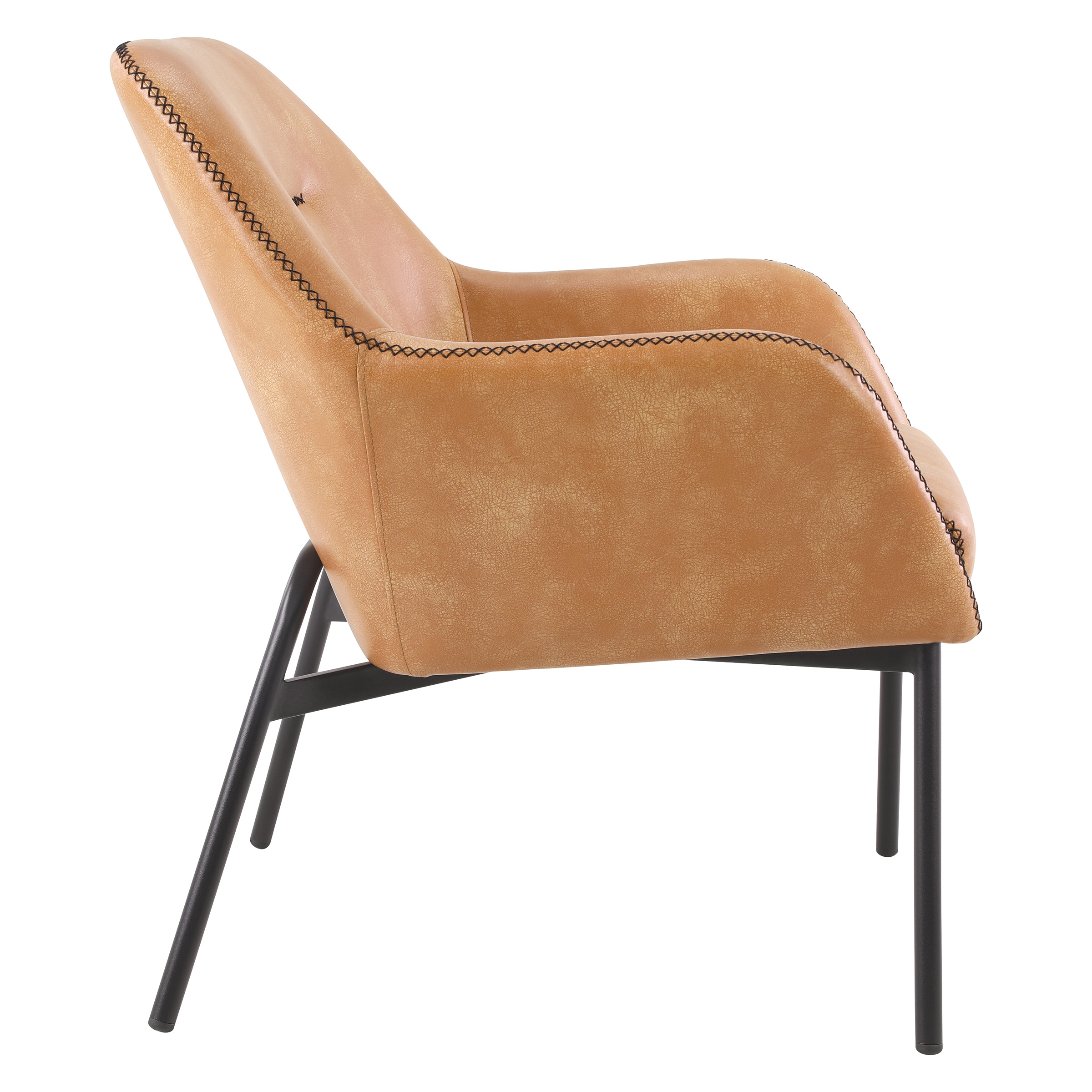 Brooks Accent Chair in Sand Brown Faux Leather with Black Stitch and Black Legs - image 2 of 9