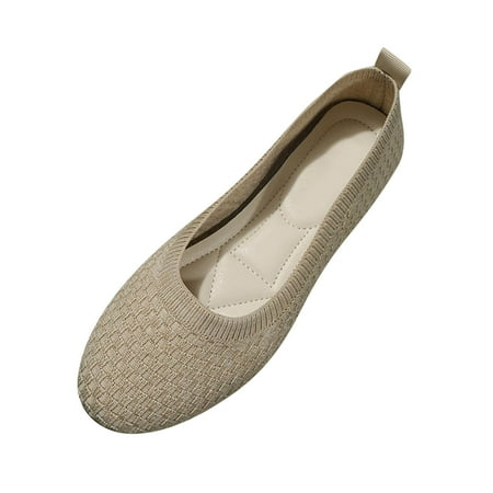 

Cathalem Fashion Spring And Summer Women Casual Shoes Flat Bottom Round Toe Lightweight Flying Mesh Breathable Slip On Comfortable And Simple Design Solid Color Beige 39