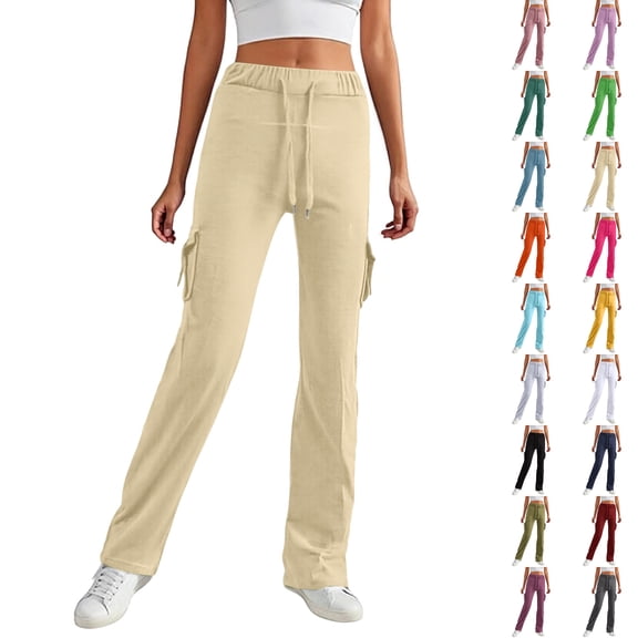 Cargo Yoga Pants for Women Plus Size High Waist Wide Leg Lounge Trousers Bootcut Flared Yoga Pants with Pockets Dark Gray L