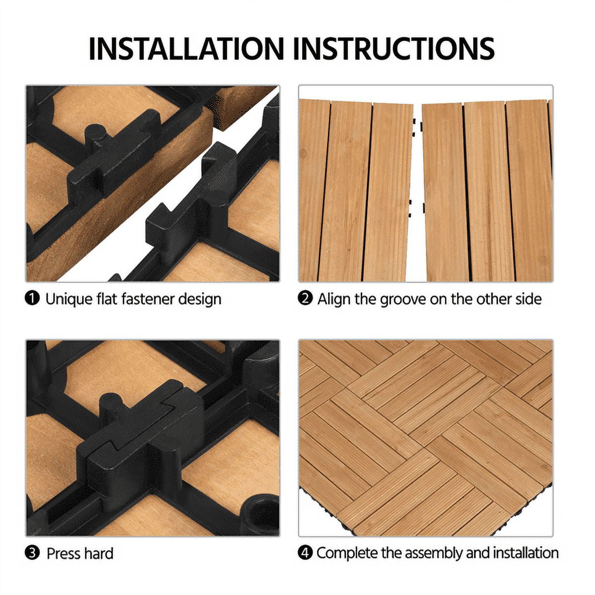 Alden Design Indoor & Outdoor Wood Flooring 12" x 12" Tiles for Patio Garden, 27 Pieces, Natural Wood