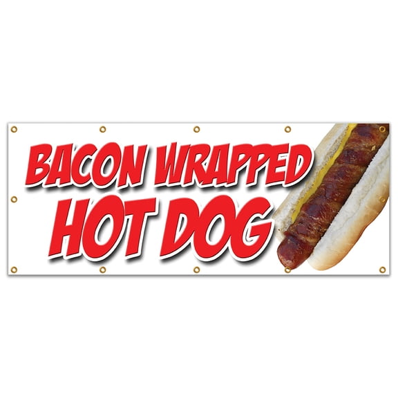 48"x120" BACON WRAPPED HOT DOG BANNER SIGN texas tommy cheese deep fried stick