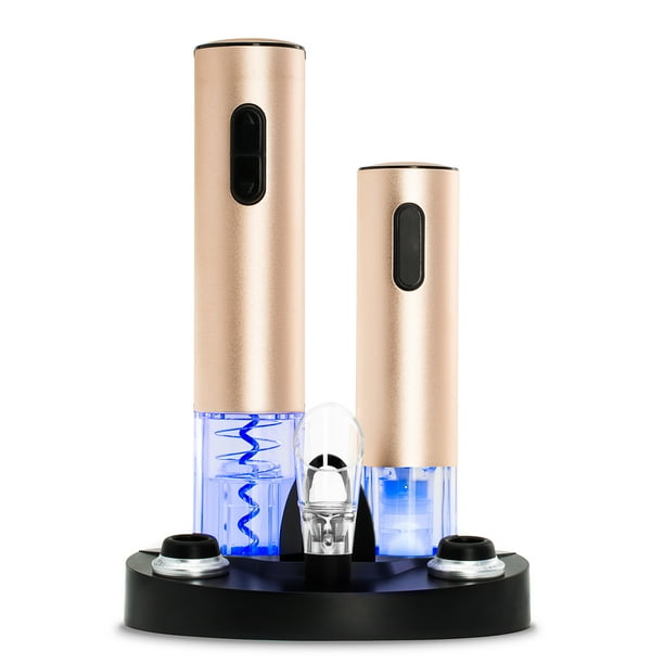 Best Choice Products 7-Piece Electric Wine Opener & Vacuum w/ Aerator, 2 Stoppers, Charger Base - Rose Gold