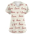 thumbnail image 2 of Lumtrix Valentines Day Scrubs Tops for Women V Neck Heart Print Nursing Uniform Side Slit Plus Size Shirt with Pockets Beige XL, 2 of 5