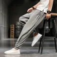 thumbnail image 2 of Pantalones anchos y holgados de lino para hombre, pantalones casuales finos y sueltos de verano para hombre, ropa de calle estilo harén, promoción, ropa estética original y popular, 2 of 5