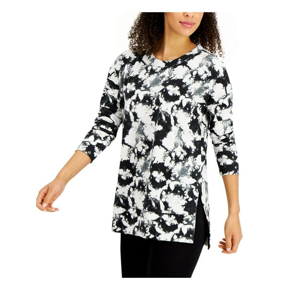 JENNI Intimates Black Pullover Style Tunic Hits Below Hip Side Vents At Banded Hem Sleep Shirt Pajama Top XS