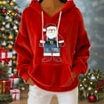 thumbnail image 2 of Flannel Hoodies Womens Christmas Outfits Funny Santa Claus Sweatshirt Soft Velvet Hooded Pullover Sweater Tops (S, Red 03), 2 of 7