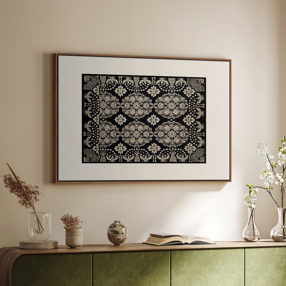Vintage Abstract Print-XI Framed in Walnut Wood Gallery Wrapped Canvas 27 in. x 41 in.