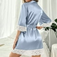 thumbnail image 4 of Women's Long Sleeve Lace Trimmed Robe with Tie Waist - Mid-Length Loose Nightgown for Home Relaxation, Breathable Sleepwear, Elegant Loungewear for Women,Light Blue L, 4 of 4