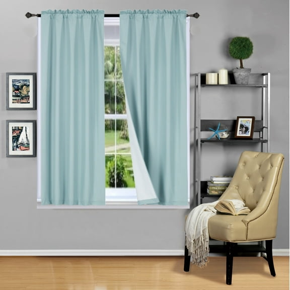 1 panel slate rod pocket foam lined thermal blackout window dressing filtering curtain R64 size 35" wide X 63" length 100 % privacy
