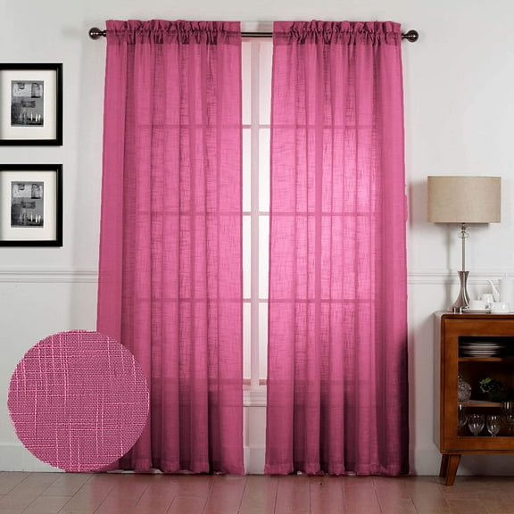 2 Piece Natural Linen Semi-Sheer Curtains, Privacy Added Premium Soft Rich Material Linen Window Curtain Panels Treatment Drapes (63" Long, Pink)