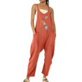 thumbnail image 1 of B91xZ Combinaisons Décontractées Sans Manches pour Femmes, Bretelles Réglables, Poches, Orange S, 1 of 4
