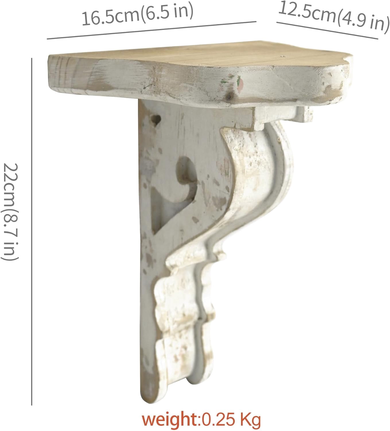 Wood Corbels Sets of 2 Wooden Shelf Brackets Corbels for Shelf Shabby White Wood Corbel Brackets Vintage Style, 6.5" x 4.9" x 8.7"
