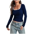 thumbnail image 2 of Womens Slimming Fit Basic Tops, Long Sleeve Shirts for Women Spring Casual Solid Color Slim U Neck T-Shirts Fall Clothes, 2 of 6
