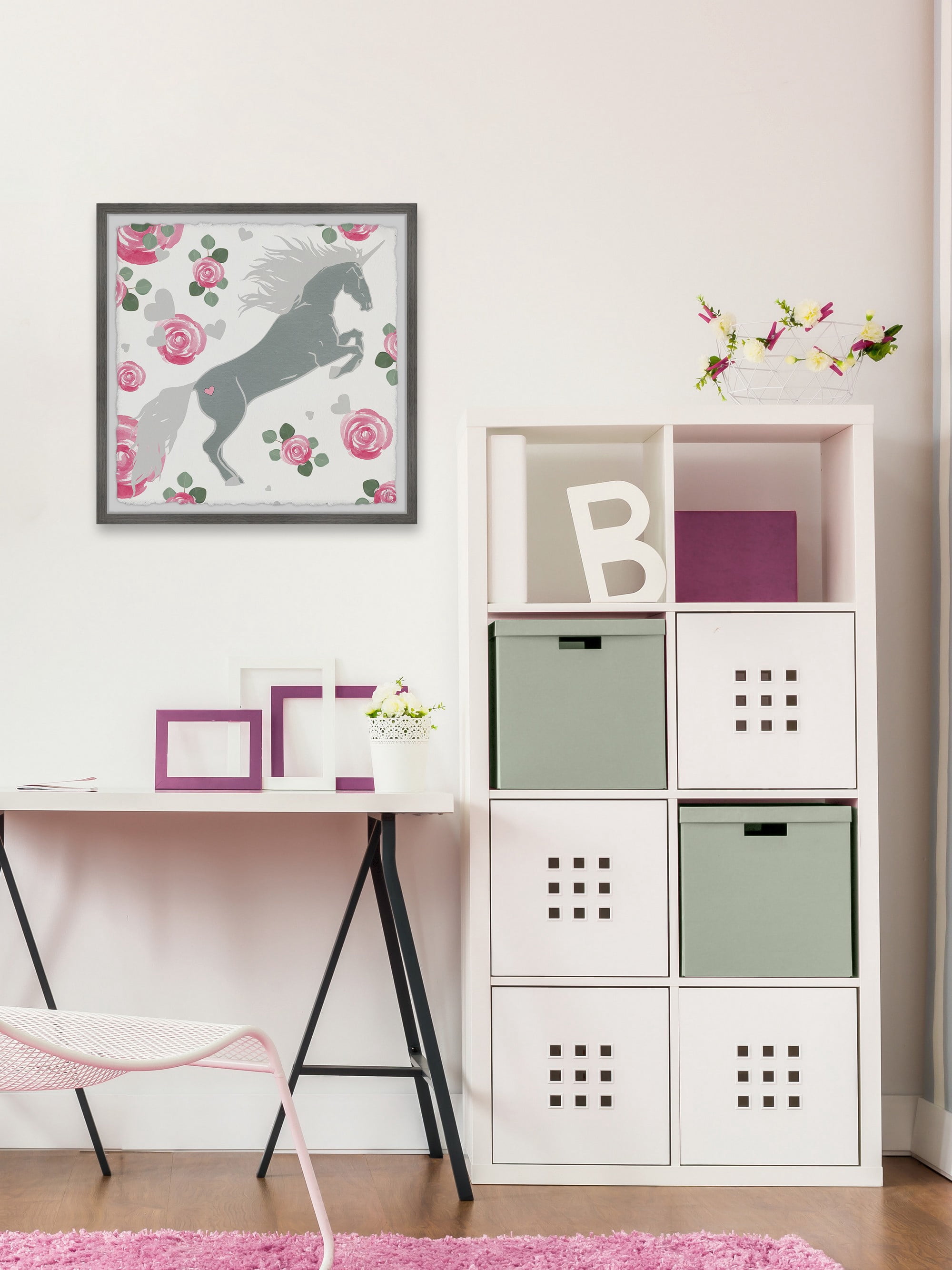 Marmont Hill Rose Unicorn Framed Wall Art