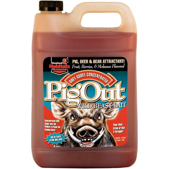 EVOLVED HABITATS Pig Out Wild Beast Bait Liquid Hog Attractant - Habit-Forming Long-Range Pig, Deer & Bear Attractant With Irresistible Fruit, Berries & Molasses Flavor - 1 Gallon