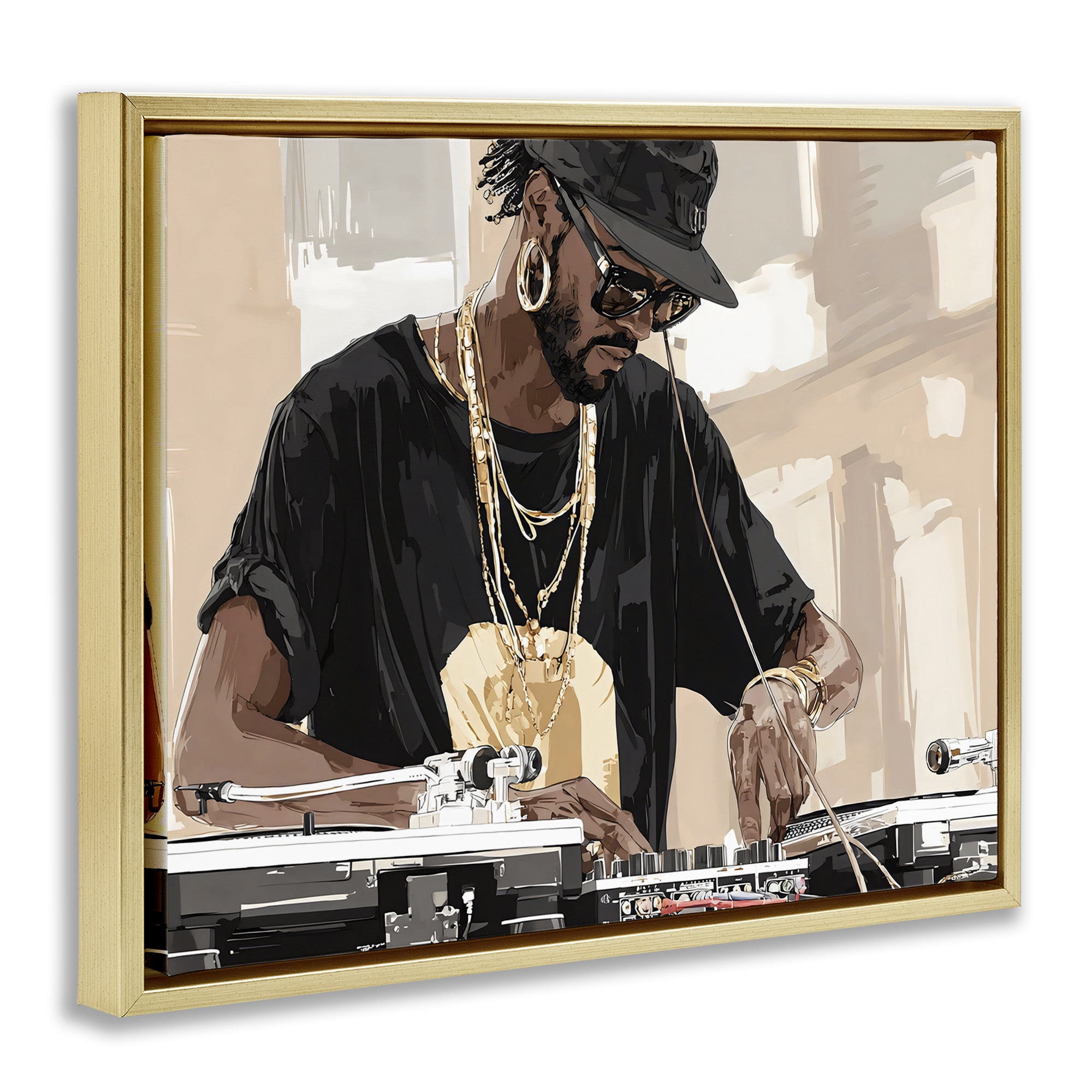 Stupell Industries Timeless DJ with Urban Rhythm Gold Framed Floater Canvas Wall Art, design by Franklyn Gregory