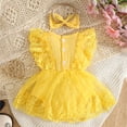 thumbnail image 3 of Wxirdiow Summer Outfit Baby Girl Newborn Baby Girl Summer Outfit Solid Ruffle Bubble Romper Shirt Flutter Sleeve Bodysuit Headband Clothes Yellow Size,6-9 Months, 3 of 4