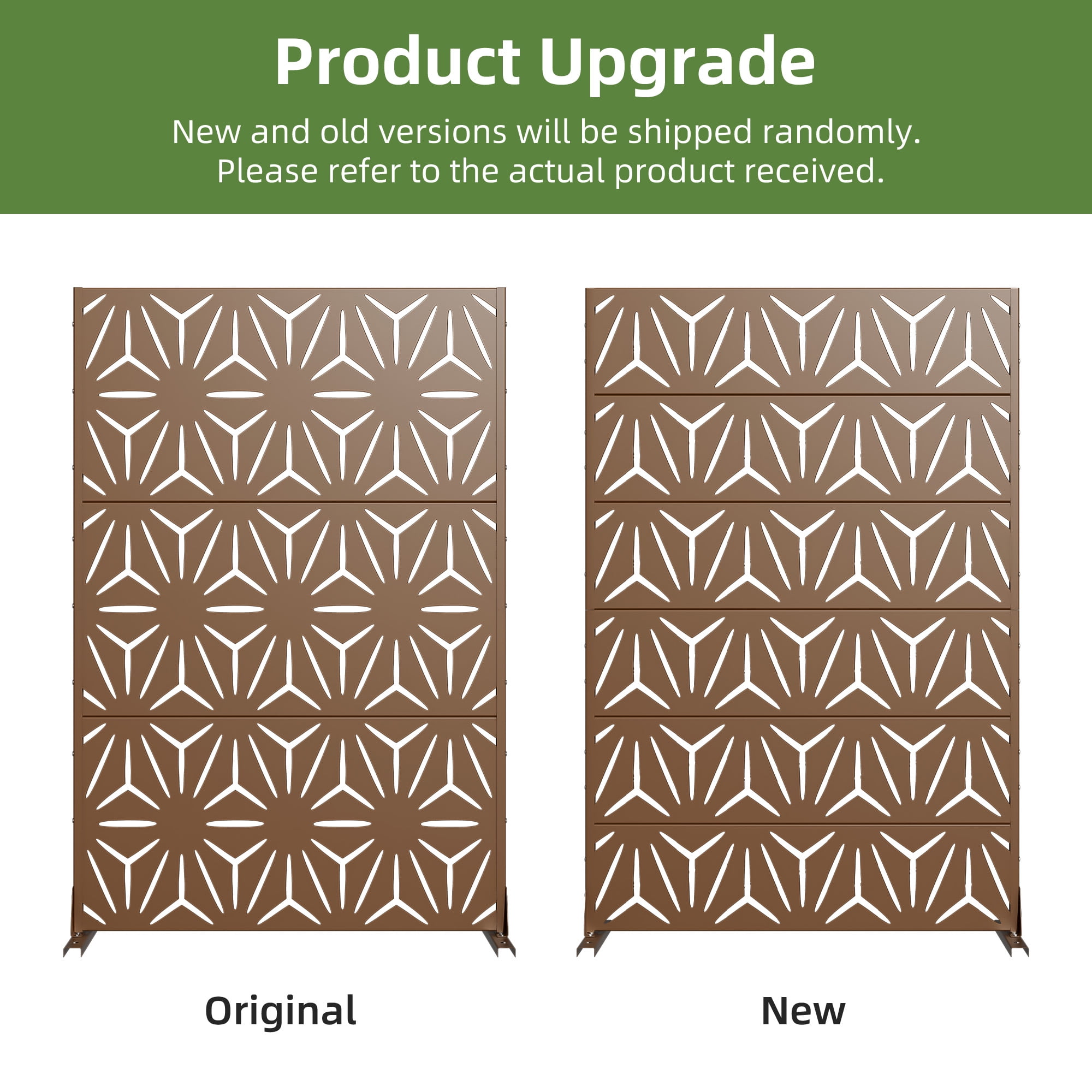 MAYEERTY 72 × 47in Outdoor Privacy Screen with Stand Metal Garden Decorative Screen, Brown