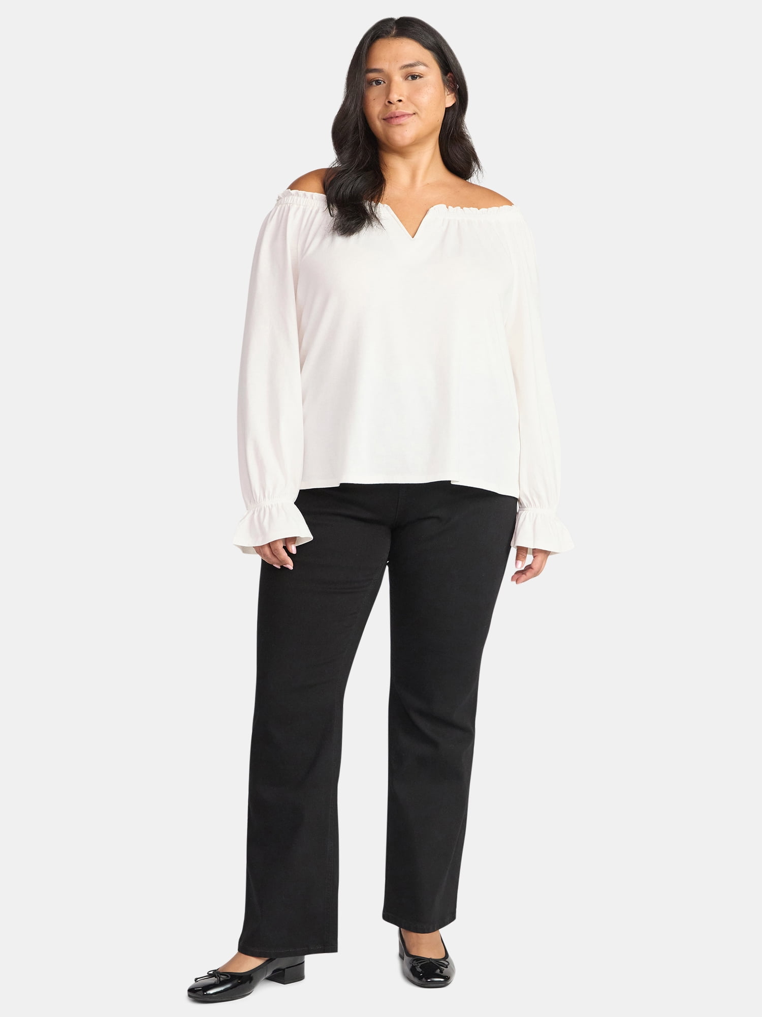 Terra & Sky Women's Plus Off the Shoulder Top with Long Sleeves, Sizes 0X-5X