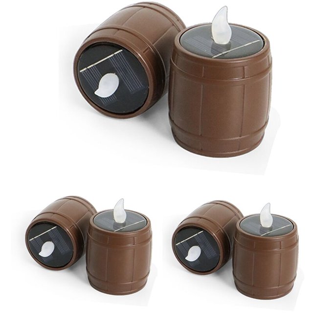 6 x Sensor solar, luz de vela, luz LED parpadeante electrónica, lámpara de barril para velas, decoración para fiestas, bodas y acampadas (B)