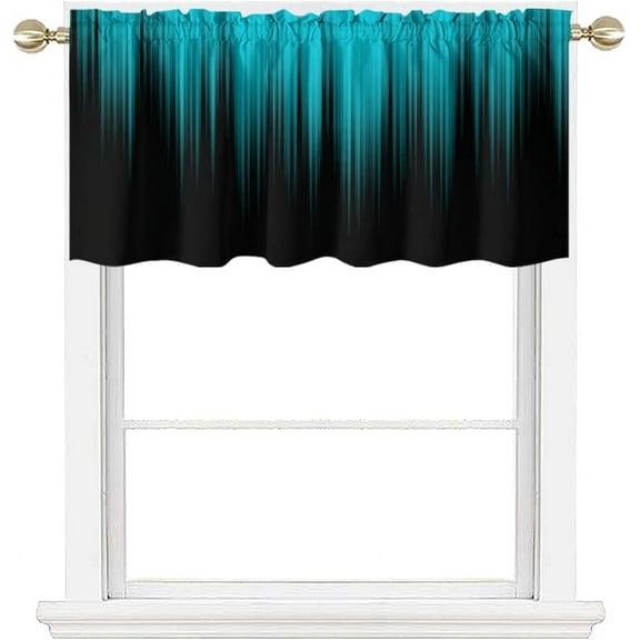 Teal and Black Kitchen Valance Curtain for Window Turquoise Aqua Ombre Abstract Gothic Mens Striped Small Short Home Living Room Bedroom Bathroom Drapes Fabric 1 Panel, 52" W x 18" L, Modern