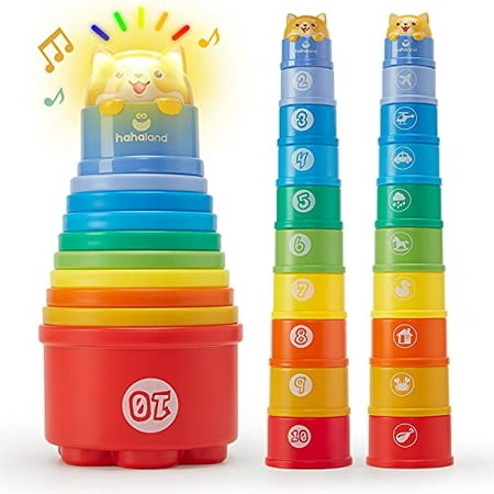 Baby Toys 12-18 Months Toddler Toys Age 1-2 Rainbow Stacking Cups with Lights Sounds Number Nesting Stacking Cups 10 Pcs Educational Toys for 1 Year Old Boy Girl Bath Water Toys for 2 Year O