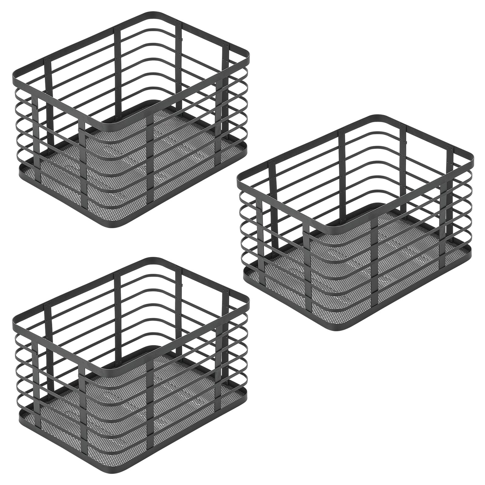 mDesign Metal Steel Wire Storage Basket Bin w/ Builtin Handle, Open