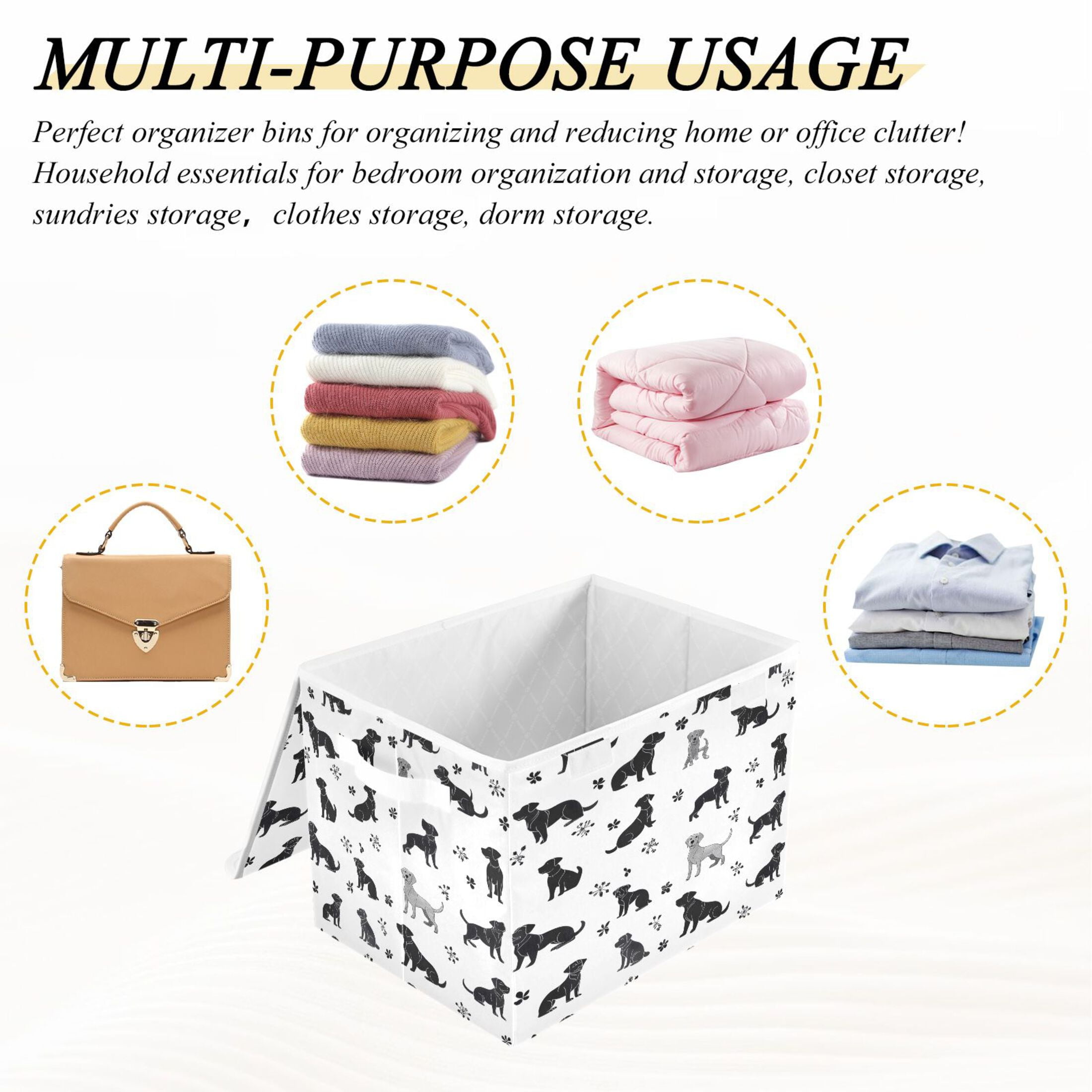 Ryvnso Silhouette Doodle Dogs Large Lidded Foldable Storage Baskets Cubes Boxes Lids Bin for Home