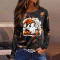 thumbnail image 2 of Womens Long Length Sleeve Tops Halloween Pumpkin Costume Ghost Fall Tees Top Casual Cute Shirt Witchy Vibes Fall Outfit, 2 of 6