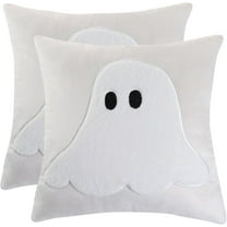 Halloween Throw Pillow Covers Tosleo 18x18 Set of 2 White Ghost Embroidered Pillow Cases Holiday Velvet Cushion Covers for Couch Sofa Bed